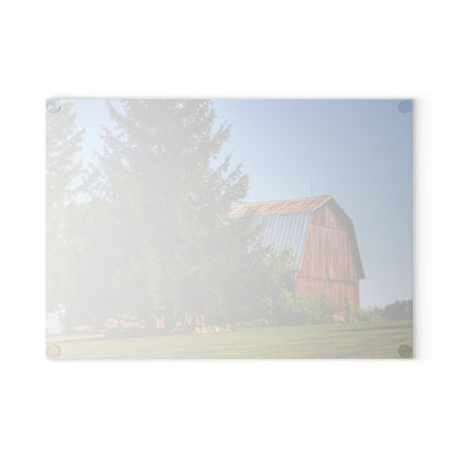 U R There Photography Mushroom Road Hidden Red Rustic Farmhouse Tempered-Glass Cutting Board
