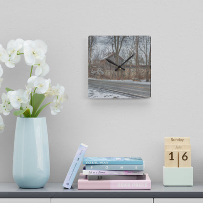 U R There Photography Leonard Stone Grey Rustic Farmhouse Acrylic Analog Wall Clock