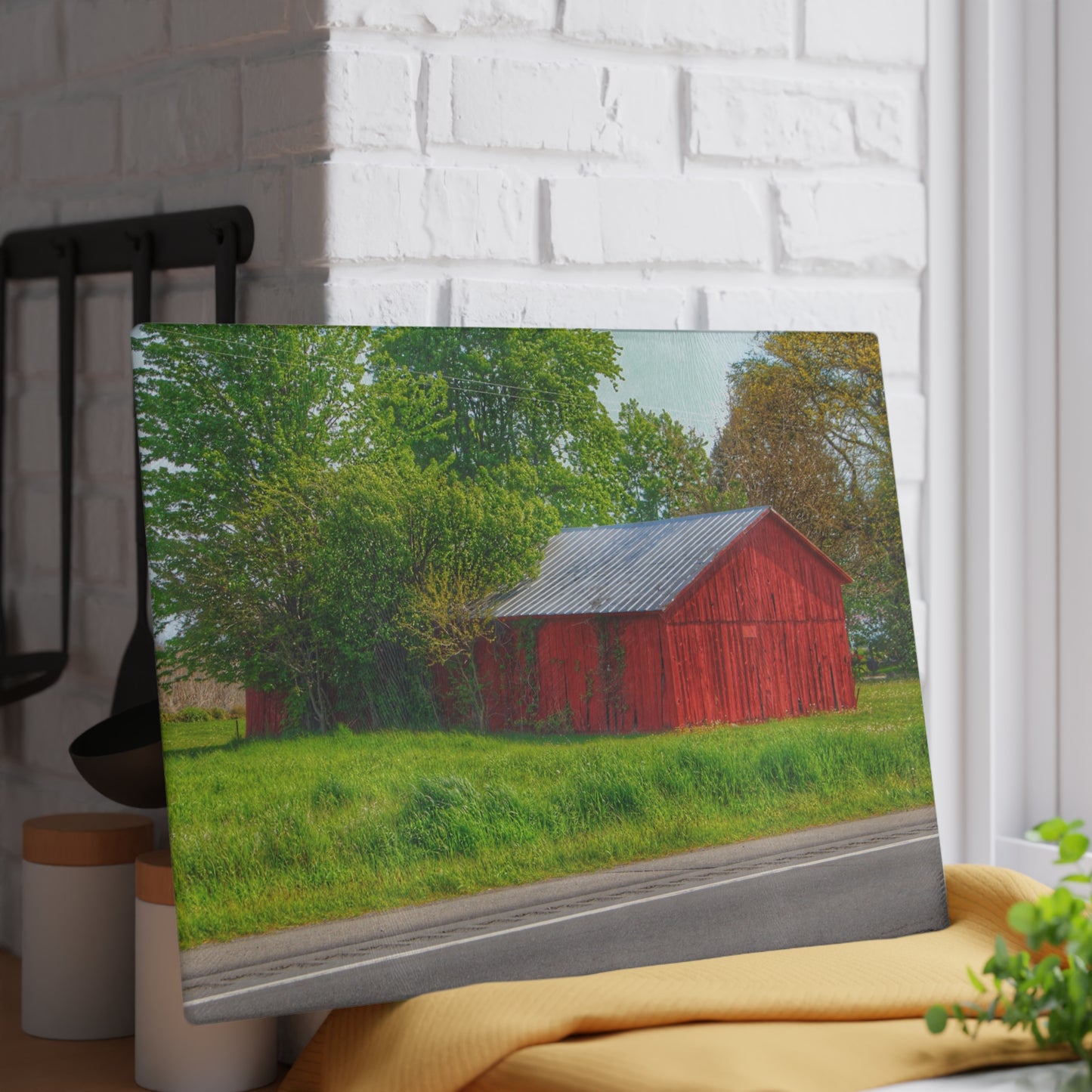U R There Photography M-25 Little Red Rustic Farmhouse Tempered-Glass Cutting Board