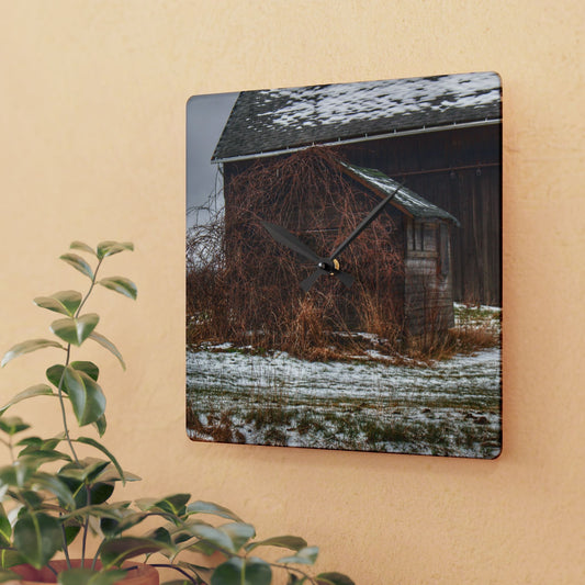U R There Photography Wilder Road Little Grey Rustic Farmhouse Acrylic Analog Wall Clock