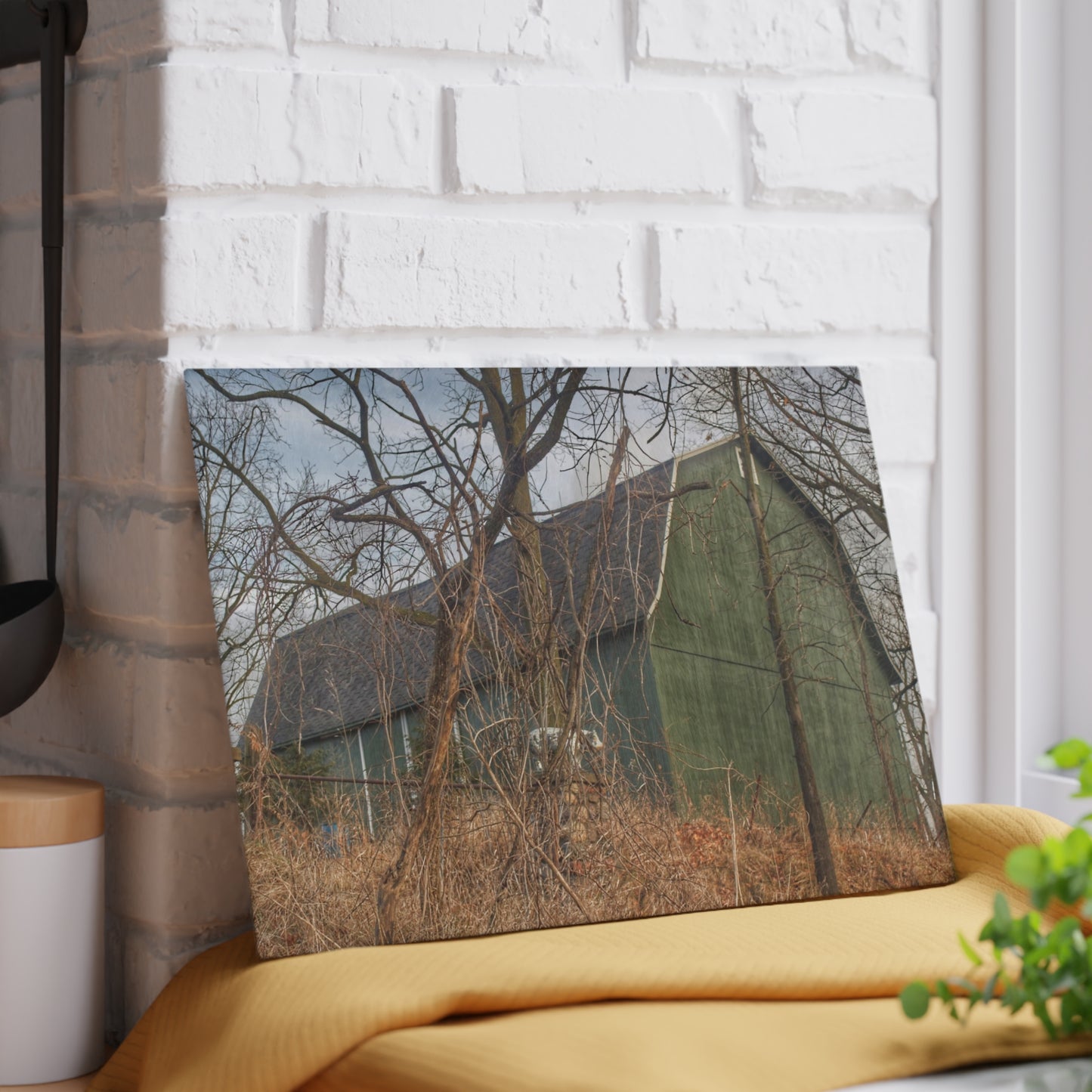 U R There Photography Yale Road Hidden Green Rustic Farmhouse Tempered-Glass Cutting Board
