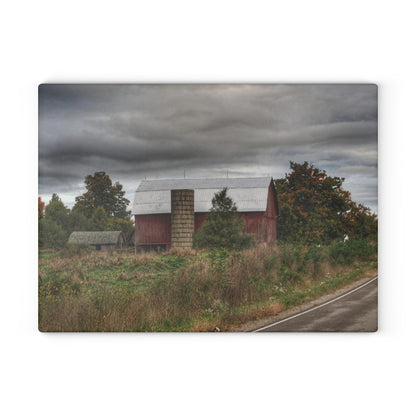 U R There Photography Columbiaville Red in Fall I Rustic Farmhouse Tempered-Glass Cutting Board