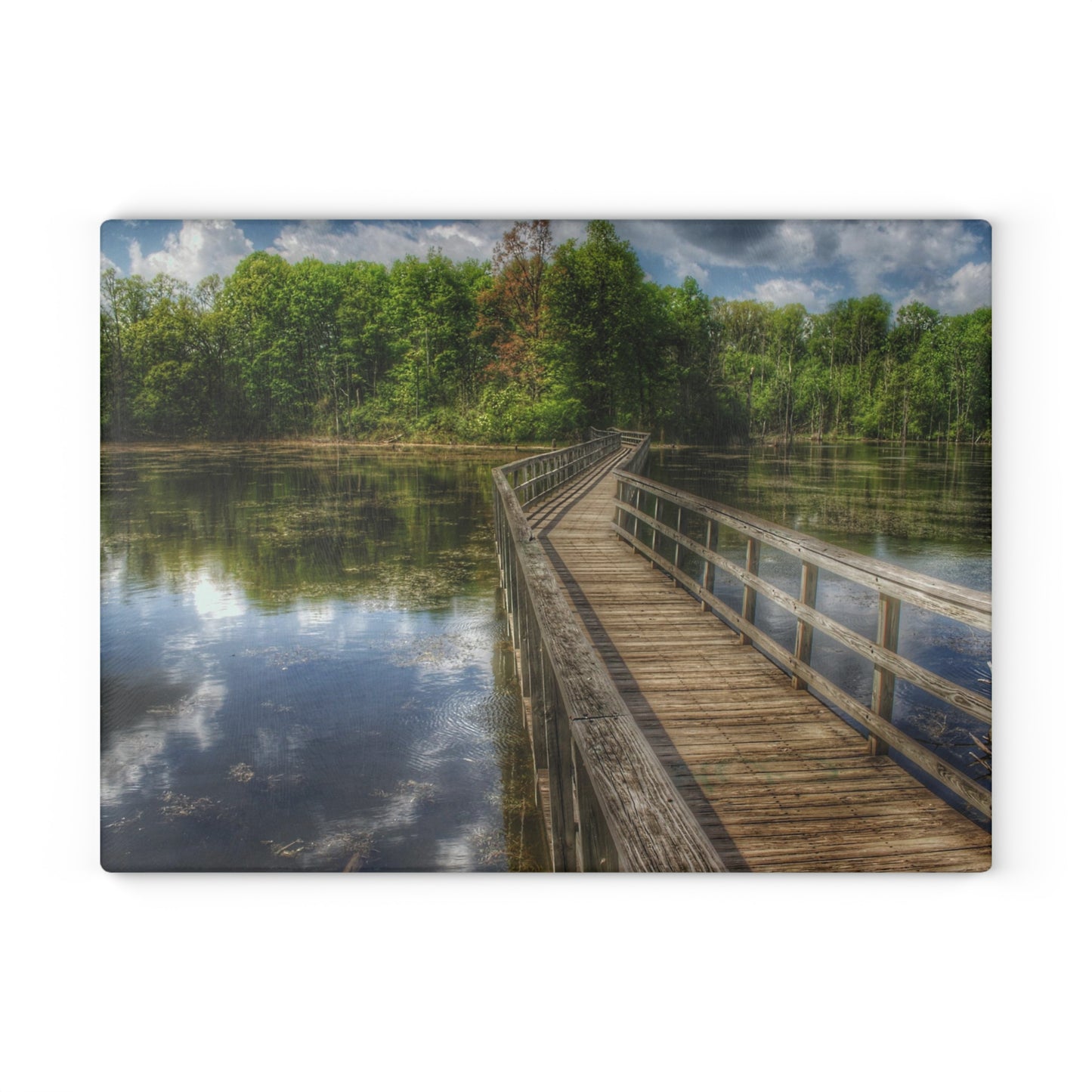 U R There Photography Linear Park Bridge in Lapeer III Rustic Farmhouse Tempered-Glass Cutting Board