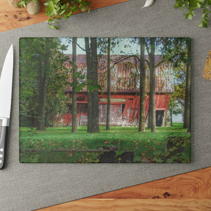 U R There Photography LeValley Falling Red Rustic Farmhouse Tempered-Glass Cutting Board
