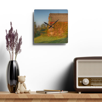 U R There Photography Bearanger Road Red Rustic Farmhouse Acrylic Analog Wall Clock