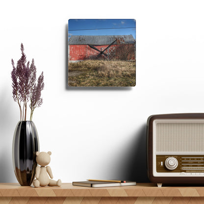 U R There Photography Lapeer Road Crooked Red Rustic Farmhouse Acrylic Analog Wall Clock