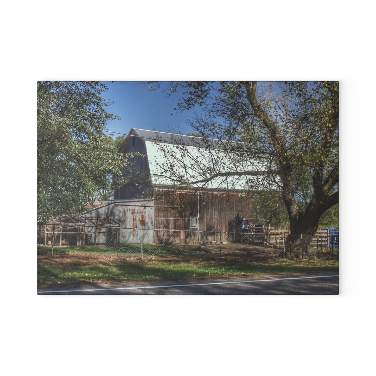 U R There Photography Birch Run Road Grey Rustic Farmhouse Tempered-Glass Cutting Board