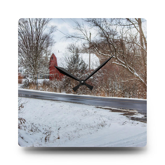 Dodge Road Winter Red Rustic Farmhouse Acrylic Analog Wall Clock