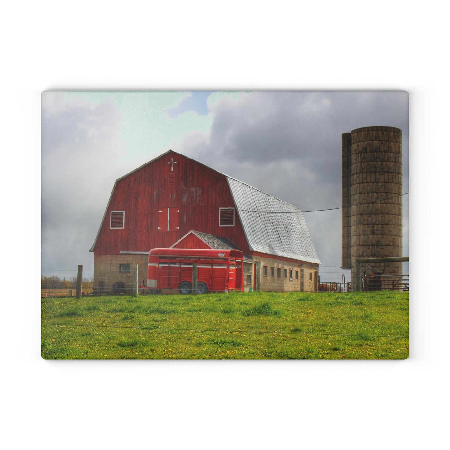U R There Photography Clothier Road Red and Silo Rustic Farmhouse Tempered-Glass Cutting Board