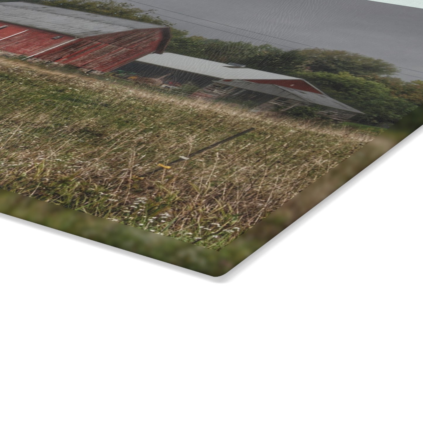 U R There Photography North Lake Road Red I Rustic Farmhouse Tempered-Glass Cutting Board