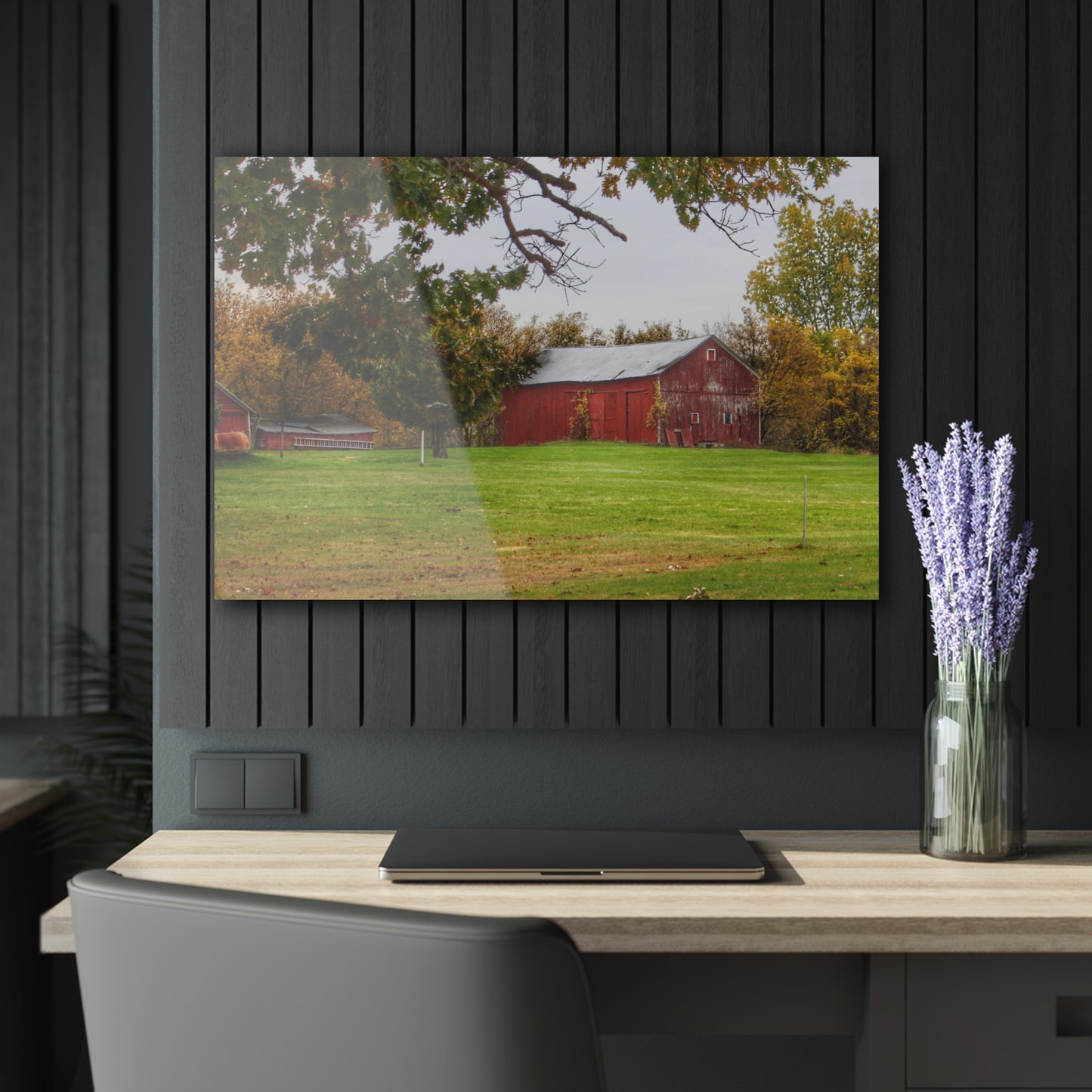 U R There Photography Hill Road Roadside Red Rustic Farmhouse Acrylic Wall Print