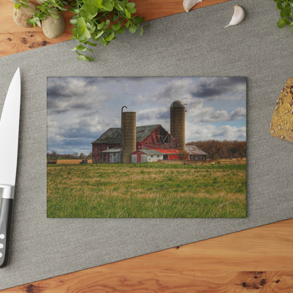 U R There Photography Centerline Road Red Rustic Farmhouse Tempered-Glass Cutting Board