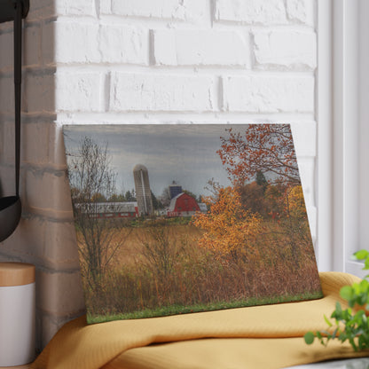 U R There Photography Vienna Road Red and Silo Rustic Farmhouse Tempered-Glass Cutting Board