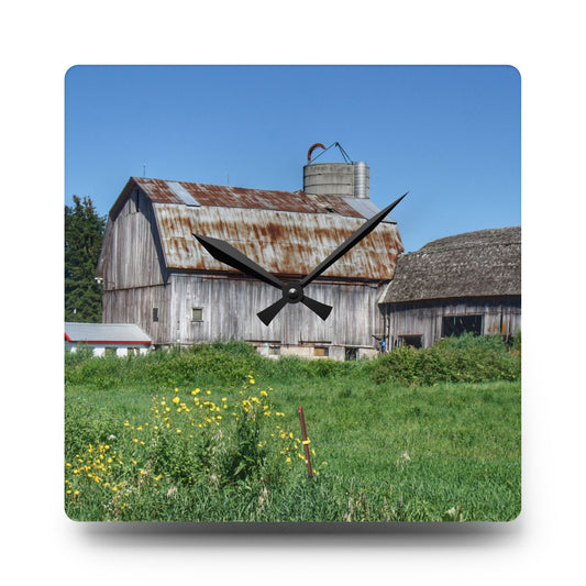 Rusted and Grey on Dodge Road Rustic Farmhouse Acrylic Analog Wall Clock 10.75'' × 10.75'' (Square)
