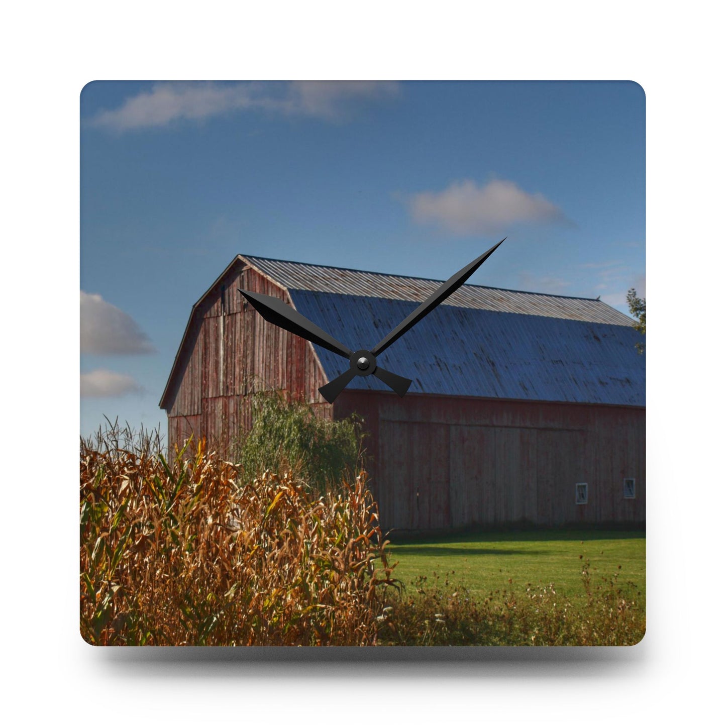 U R There Photography Croswell Fargo Road Red Rustic Farmhouse Acrylic Analog Wall Clock