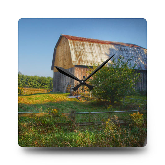 Snover Golden Grey Rustic Farmhouse Acrylic Analog Wall Clock 10.75'' × 10.75'' (Square)
