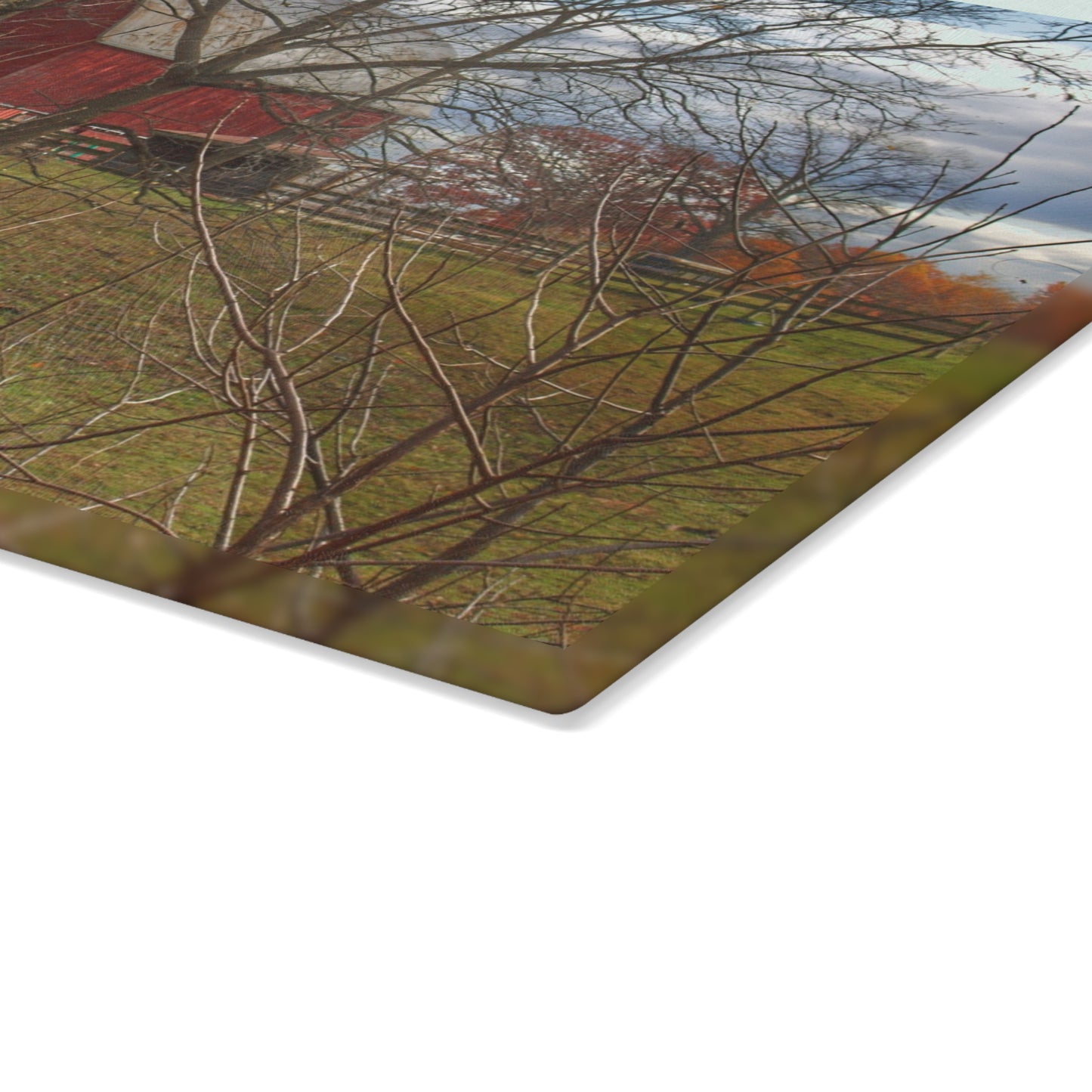 U R There Photography Laur Road Hidden Red Rustic Farmhouse Tempered-Glass Cutting Board