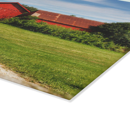 U R There Photography South Oak Road Reds I Rustic Farmhouse Tempered-Glass Cutting Board