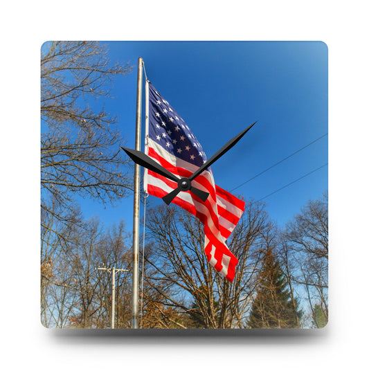 Our Grand Old Flag Rustic Farmhouse Acrylic Analog Wall Clock 10.75'' × 10.75'' (Square)