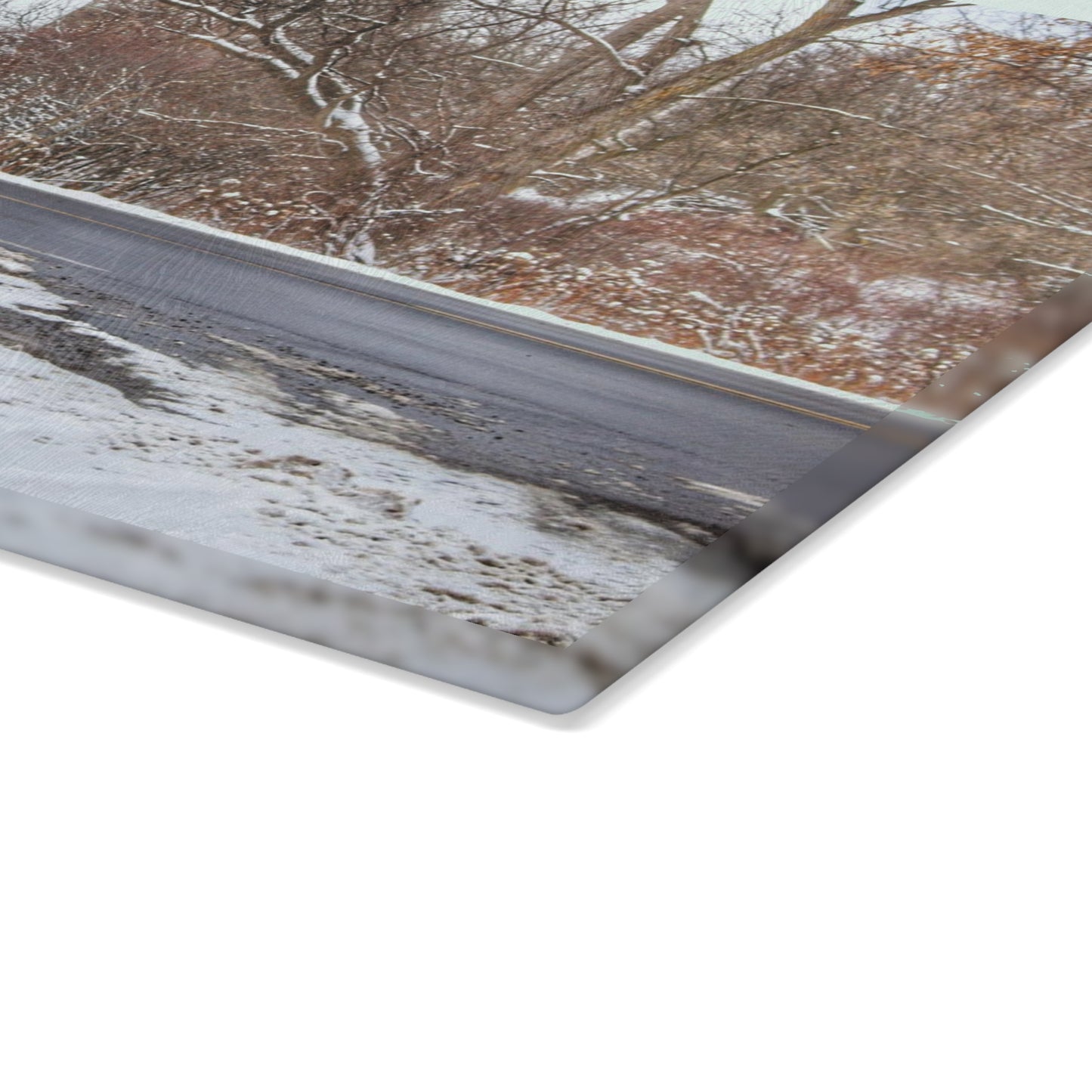 U R There Photography Dodge Road Winter Red Rustic Farmhouse Tempered-Glass Cutting Board