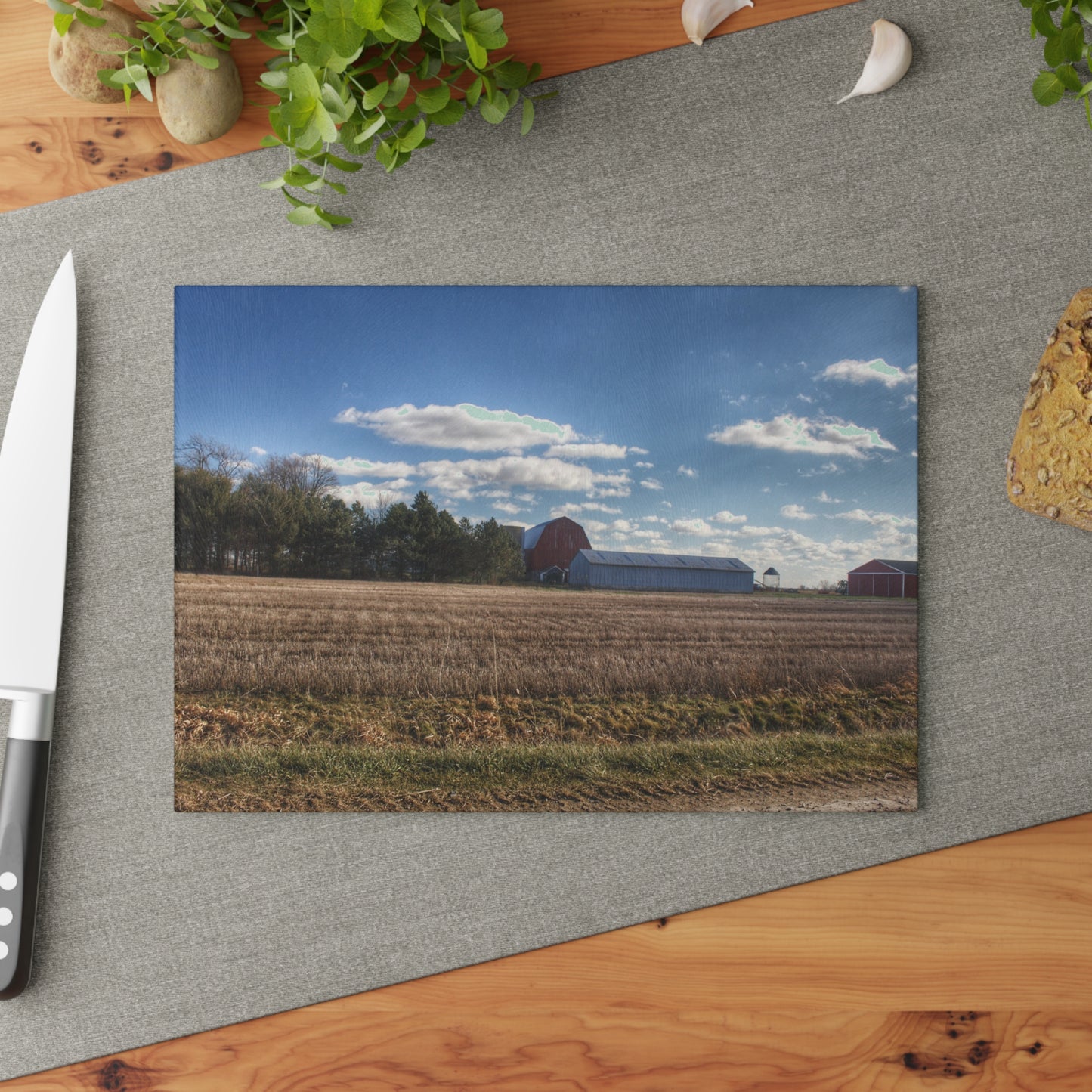 U R There Photography Isles Road Red Rustic Farmhouse Tempered-Glass Cutting Board