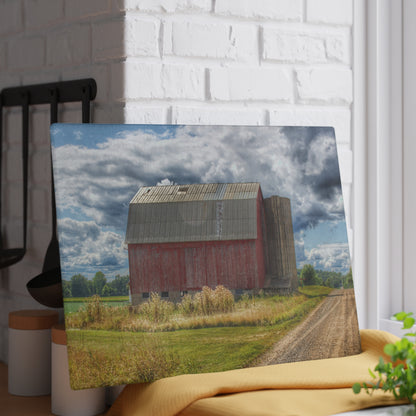 U R There Photography Haines Road Red Rustic Farmhouse Tempered-Glass Cutting Board