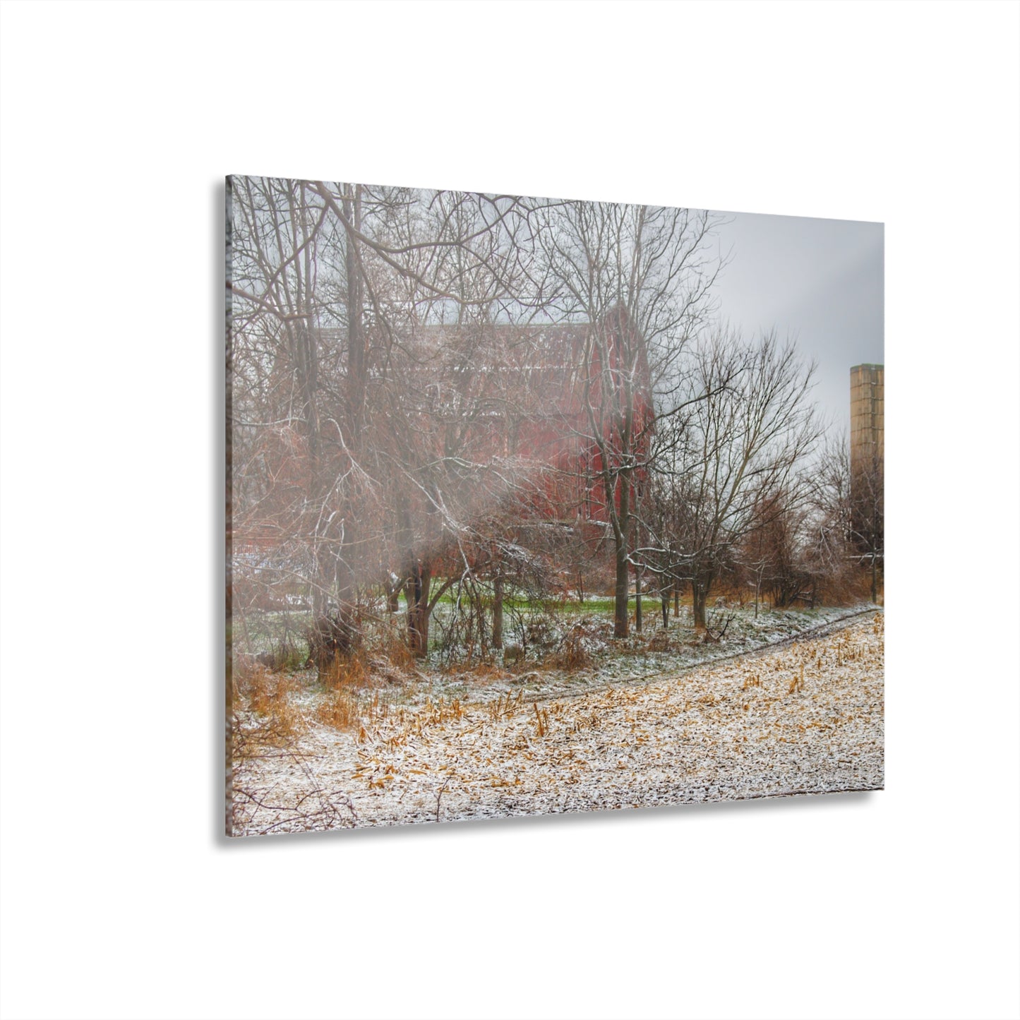 U R There Photography Hough Road Hidden Winter Red II Rustic Farmhouse Acrylic Wall Print