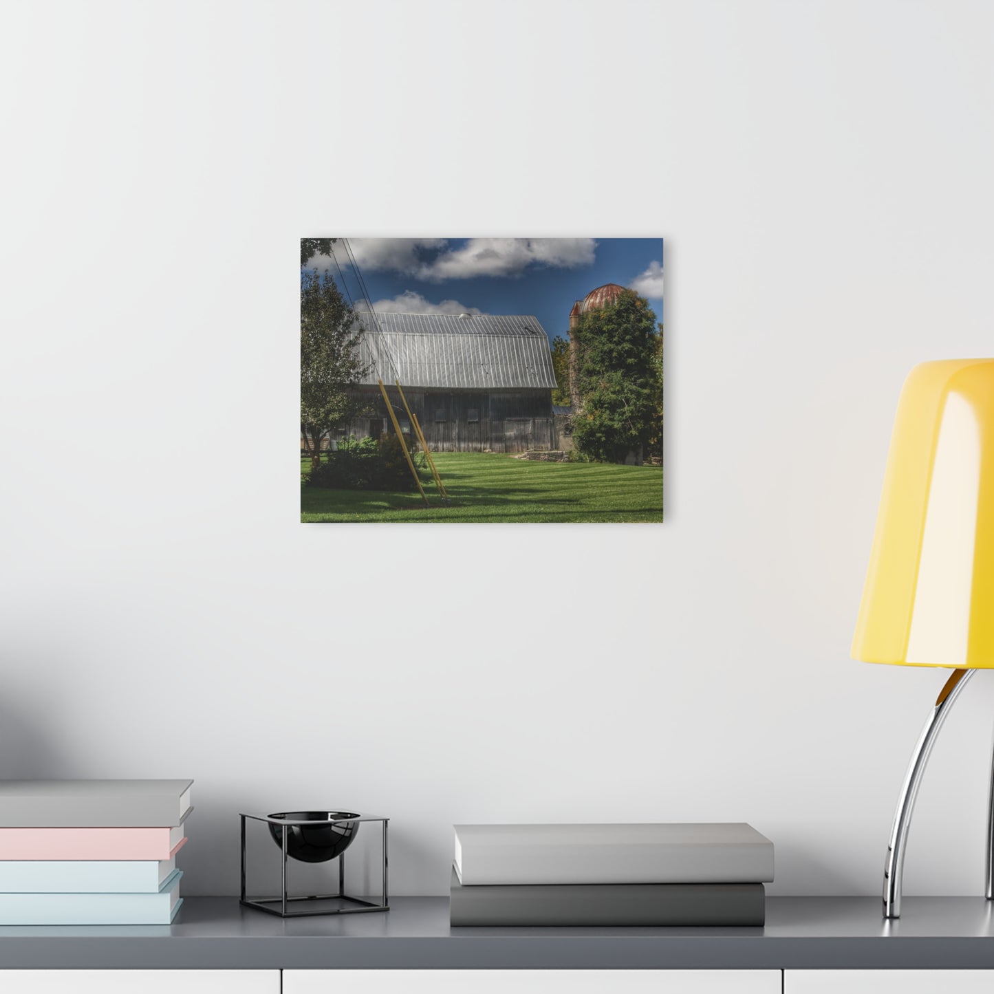 U R There Photography Ludwig Road Summer Grey and Silo Rustic Farmhouse Acrylic Wall Print