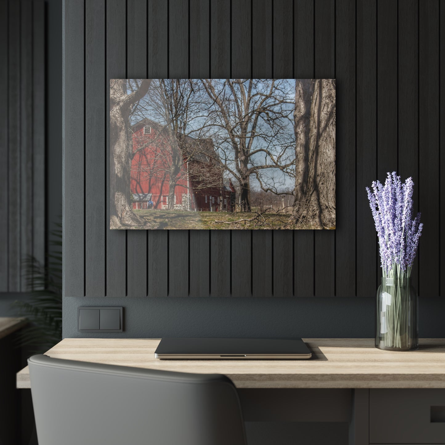 U R There Photography Hill Road Red Rustic Farmhouse Acrylic Wall Print