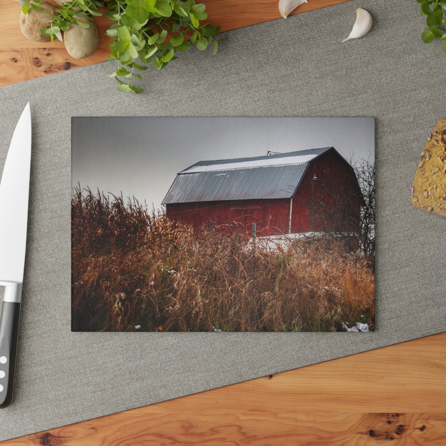 U R There Photography Noble Road Red Rustic Farmhouse Tempered-Glass Cutting Board