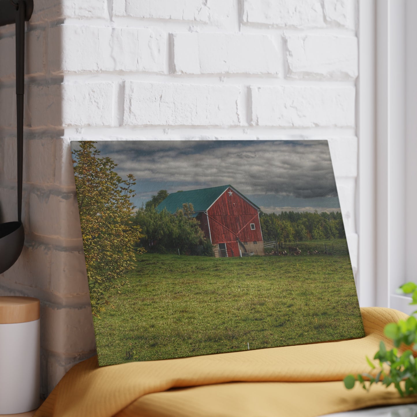 U R There Photography Kingston Plain Road Cow Barn Rustic Farmhouse Tempered-Glass Cutting Board