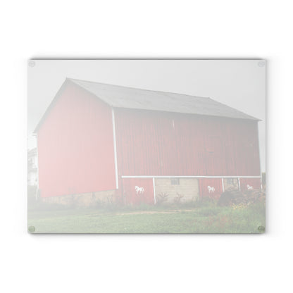 U R There Photography Brown Road Horse Barn II Rustic Farmhouse Tempered-Glass Cutting Board