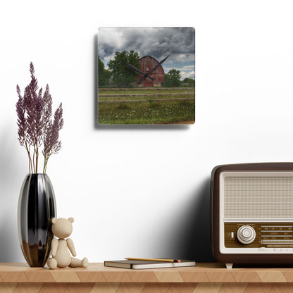 U R There Photography Elba Township Red Rustic Farmhouse Acrylic Analog Wall Clock