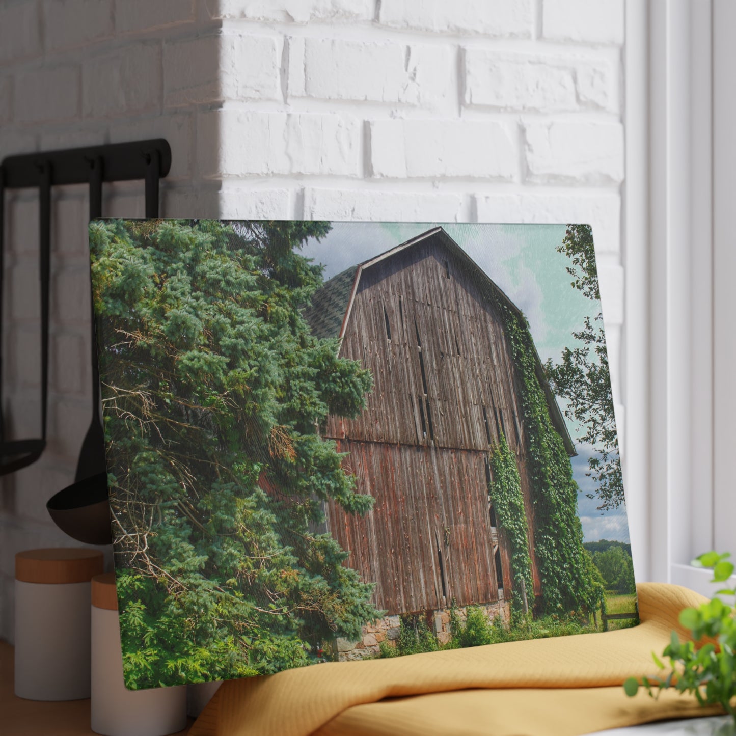 U R There Photography North Branch Ivy Grey I Rustic Farmhouse Tempered-Glass Cutting Board