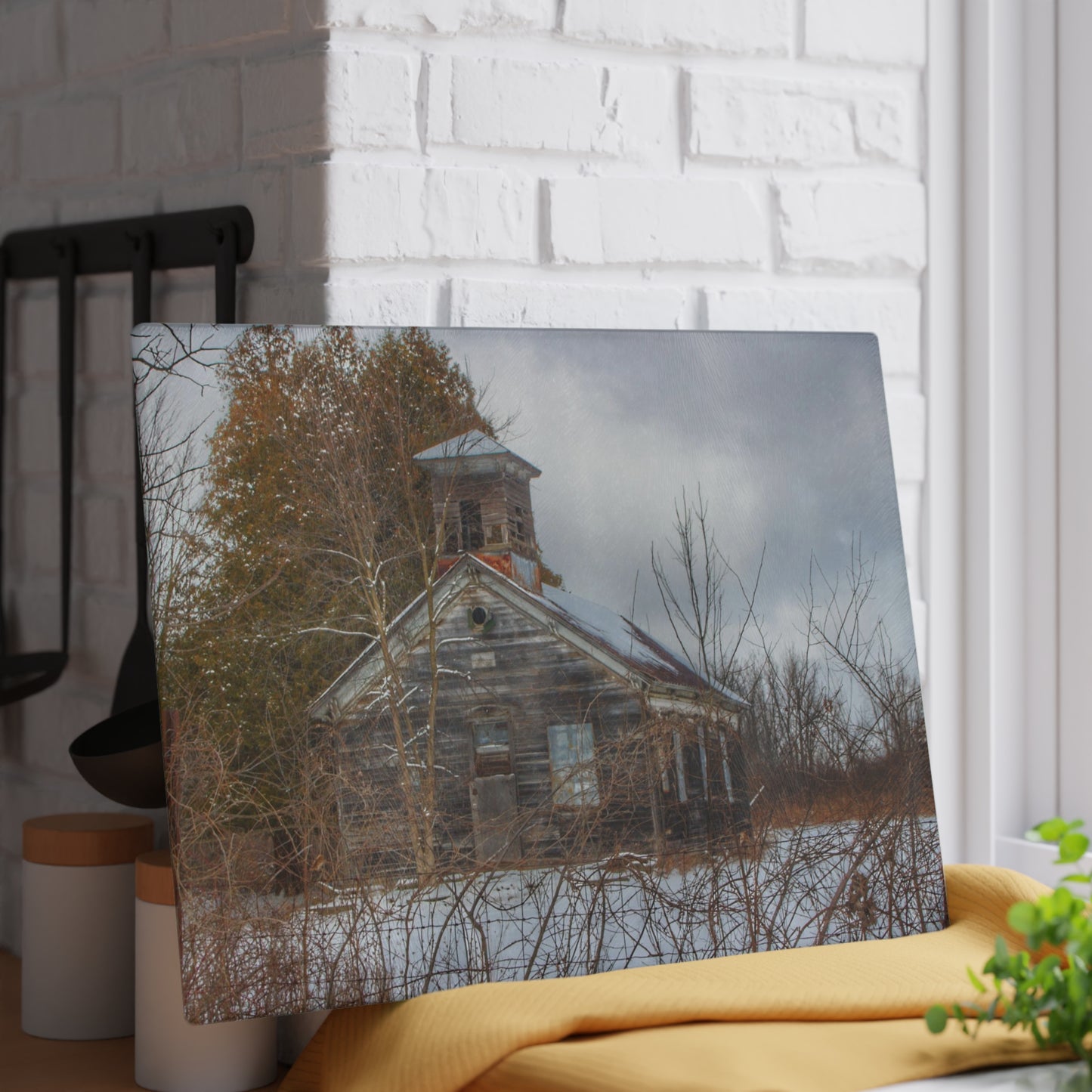 U R There Photography Vermilya Schoolhouse II Rustic Farmhouse Tempered-Glass Cutting Board
