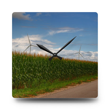 U R There Photography Gilford Road Corn Row Rustic Farmhouse Acrylic Analog Wall Clock