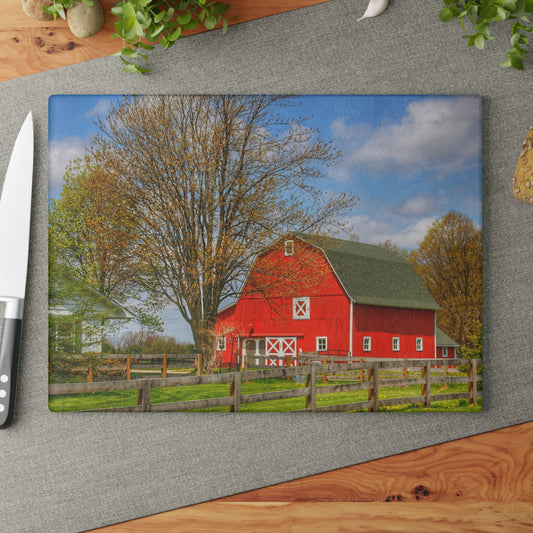 U R There Photography Sohn Road Red Rustic Farmhouse Tempered-Glass Cutting Board