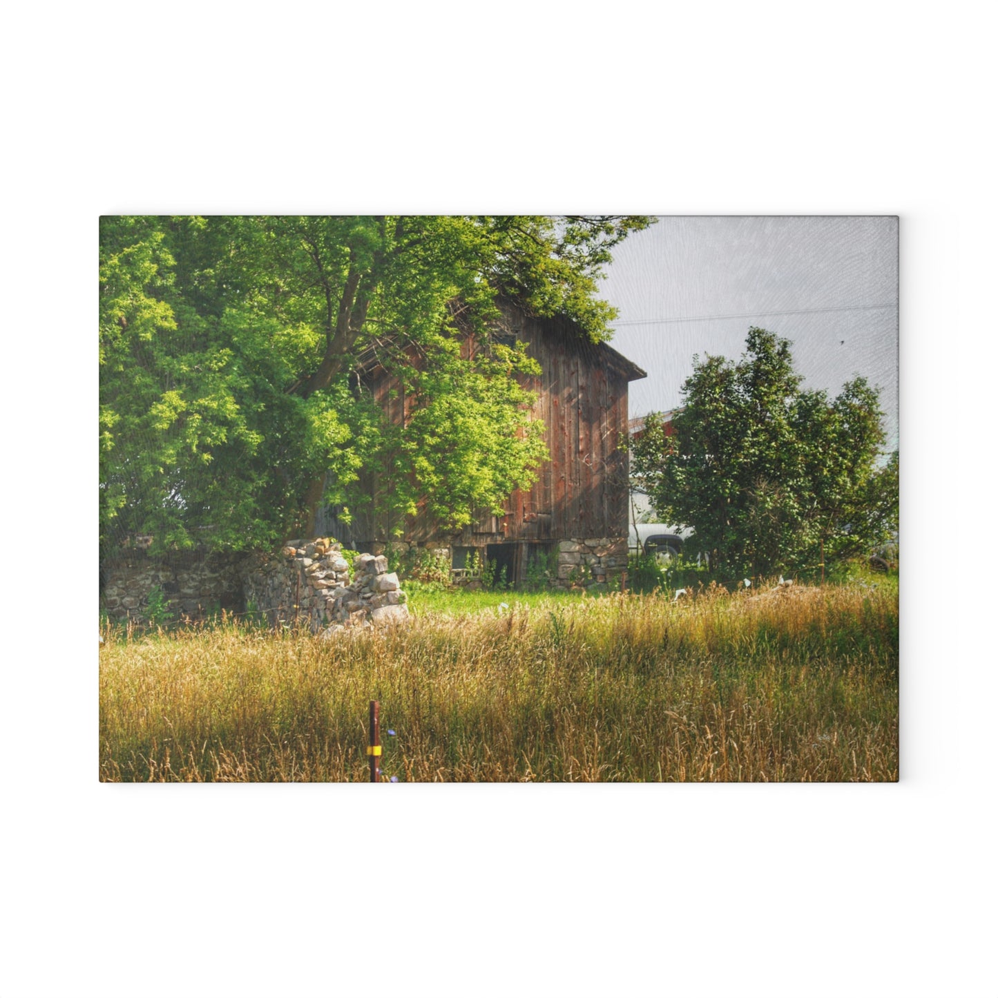 U R There Photography Lum Hidden Fieldstone Red Rustic Farmhouse Tempered-Glass Cutting Board