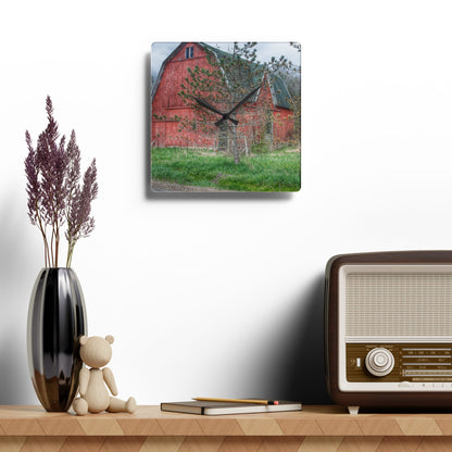 U R There Photography Hickory Ridge Red II Rustic Farmhouse Acrylic Analog Wall Clock
