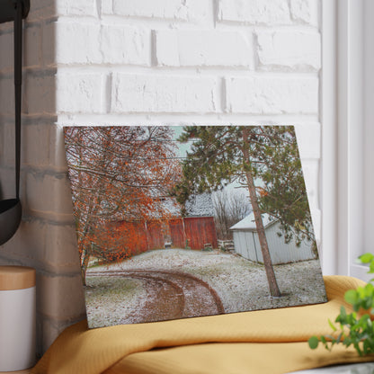 U R There Photography North Lake Pleasant Road Hidden Red Rustic Farmhouse Tempered-Glass Cutting Board