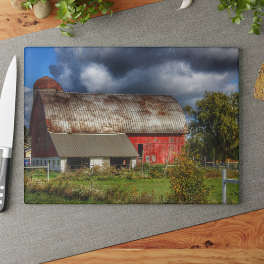 U R There Photography Washburn Rusted Red Rustic Farmhouse Tempered-Glass Cutting Board