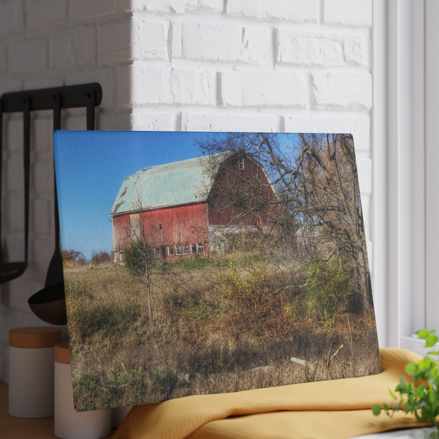 U R There Photography Hadley Red I Rustic Farmhouse Tempered-Glass Cutting Board