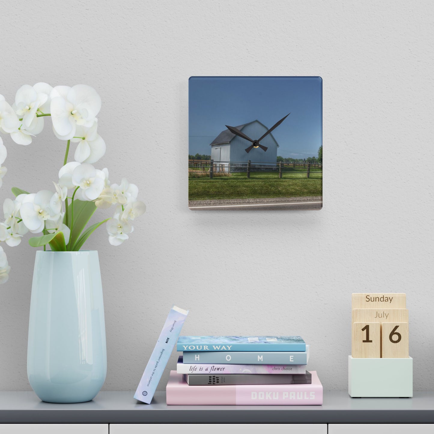 U R There Photography M-90 White and Windmill II Rustic Farmhouse Acrylic Analog Wall Clock