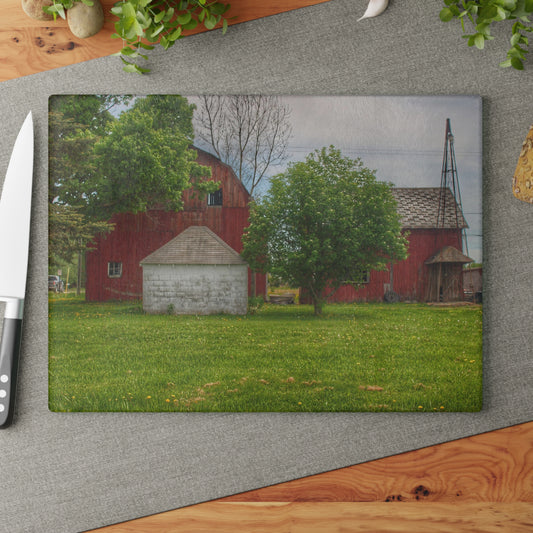 U R There Photography Roods Lake Road Red I Rustic Farmhouse Tempered-Glass Cutting Board