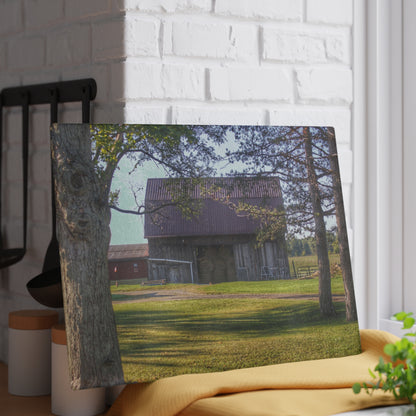 U R There Photography Newark Road Tilted Grey II Rustic Farmhouse Tempered-Glass Cutting Board
