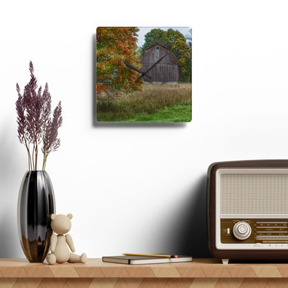 U R There Photography Mount Morris Road Grey in the Fall Rustic Farmhouse Acrylic Analog Wall Clock