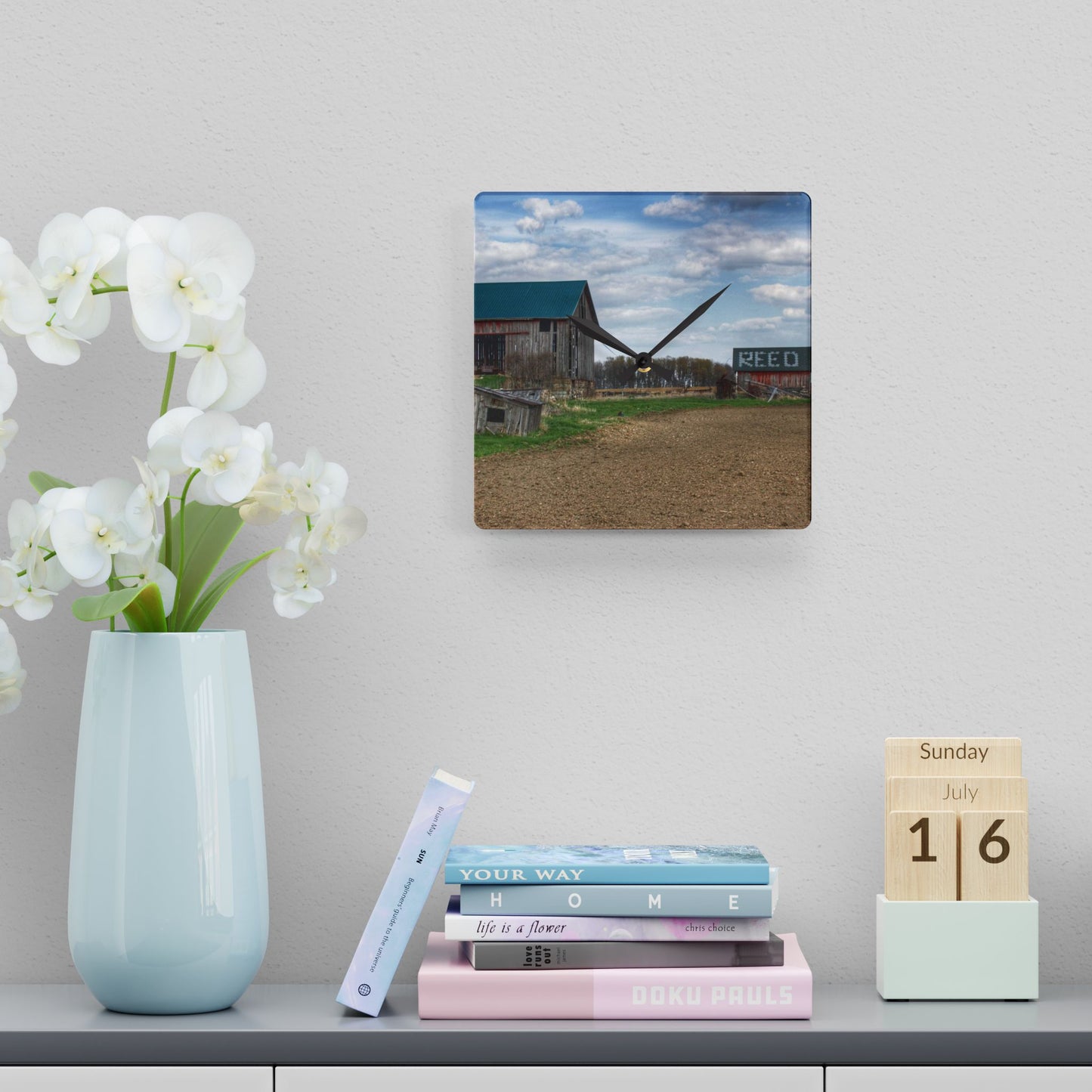 U R There Photography Cedar Creek Road Reds Rustic Farmhouse Acrylic Analog Wall Clock
