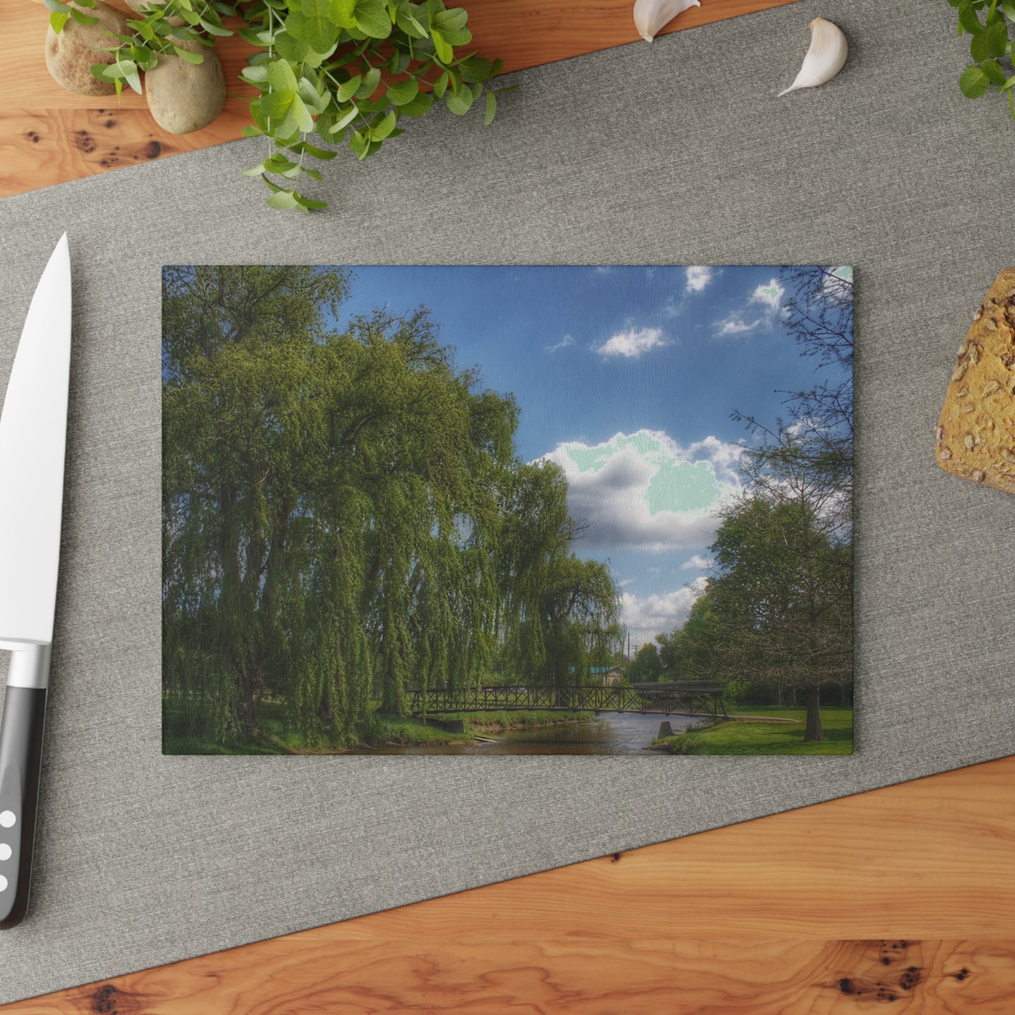 U R There Photography Cramton Park Bridge in Lapeer I Rustic Farmhouse Tempered-Glass Cutting Board