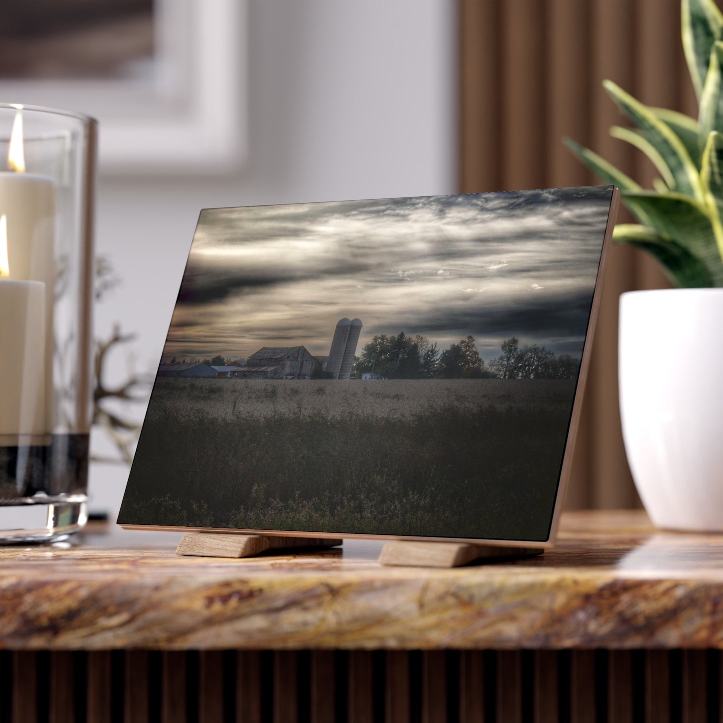 U R There Photography Across the Field on Brown City Road Rustic Farmhouse Decorative Ceramic Tile