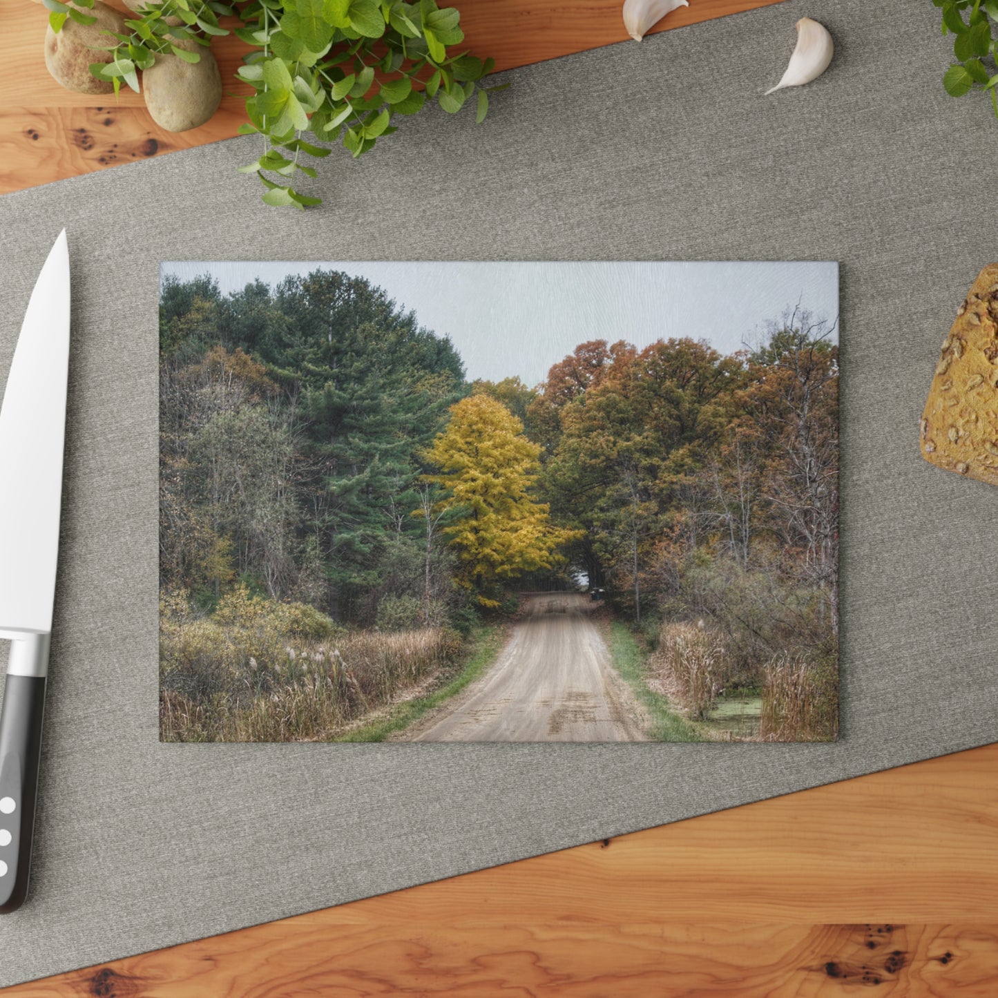 U R There Photography Country Roads in Dryden I Rustic Farmhouse Tempered-Glass Cutting Board